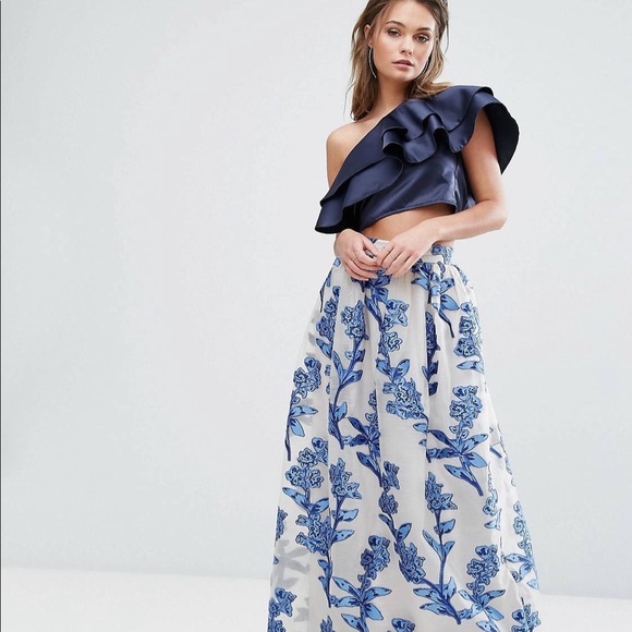 True Violet One Shoulder Crop Top w/ Frill Overlay - Picture 1 of 6